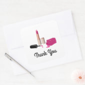 Sticker Carré Rouge à lèvre rose et ongle Merci polonais (Enveloppe)
