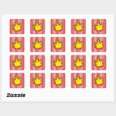 Sticker Carré Rouge à rayures automnales avec Feuilles (Feuille)