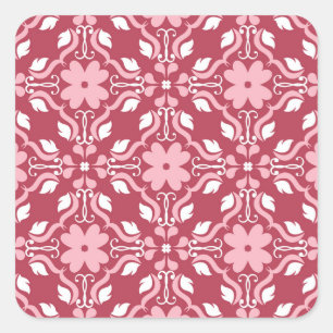 Sticker Carré Rouge, beige à fleurs, papier peint motif sans cou