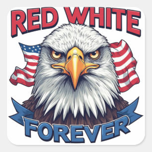 Sticker Carré Rouge Blanc & Bleu Forever Drapeau Américain Patri