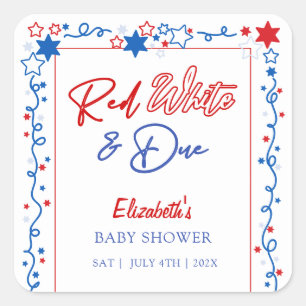 Sticker Carré Rouge blanc et Baby shower dû