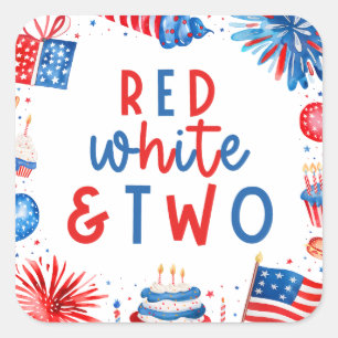 Sticker Carré Rouge, blanc et deux 4 juillet fête du 2e annivers