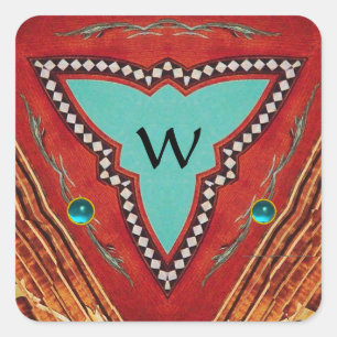 STICKER CARRÉ ROUGE BLEU MONOGRAMME TRIANGLE GÉOMÉTRIQUE ABSTRAI