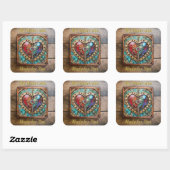 Sticker Carré Rouge & Bleu Vitrail Heart Steampunk Series (Feuille)