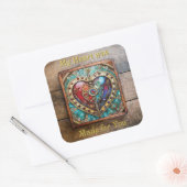 Sticker Carré Rouge & Bleu Vitrail Heart Steampunk Series (Enveloppe)