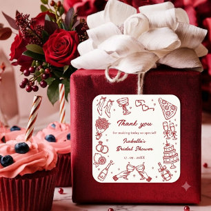 Sticker Carré Rouge C'est l'Amour Élégant Shower de Mariage Ital