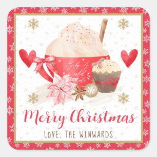 Sticker Carré Rouge Cocoa & Cupcake Joyeux Noël