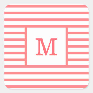 Sticker Carré Rouge Corail et Rayures Blanches Monogramme Person
