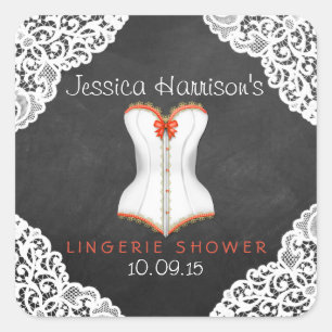 Sticker Carré Rouge Corset blanc dentelle Chalkboard Lingerie Do