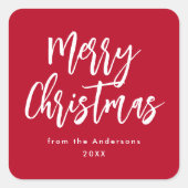 Sticker Carré Rouge et Blanc Script Brush Joyeux Noël (Devant)