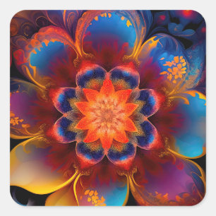 Sticker Carré Rouge et bleu New Age Lotus design
