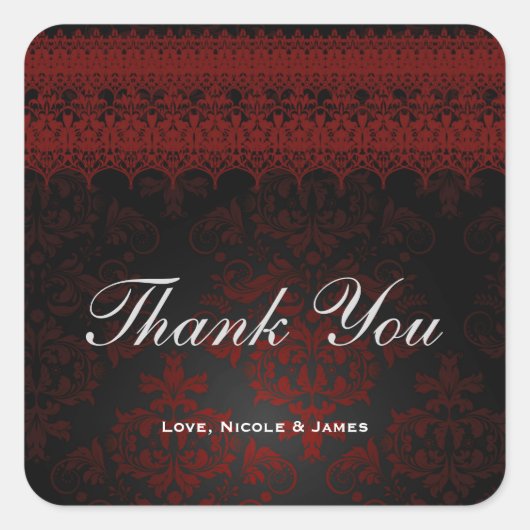 Sticker Carré Rouge et noir Damas gothique foncé dentelle romant (Devant)