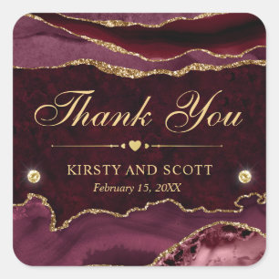 Sticker Carré Rouge et Or Mariage Paillettes Marbre Agate