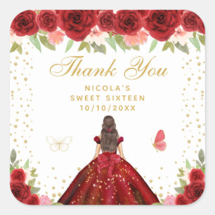Sticker Carré Rouge Florale Brunette Cheveux Princesse Sweet Sei