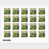 Sticker Carré Rouge-gorge dans un jardin printanier (Feuille)