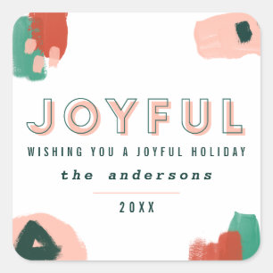 Sticker Carré Rouge graphique abstrait moderne, rose + joyeux