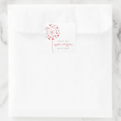 Sticker Carré Rouge & gris Dandelion Fleur Love Coeurs Mariage (Sac)