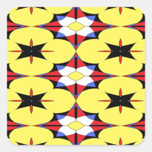 Sticker Carré Rouge, Jaune, Noir, Kaleidoscope Bleu