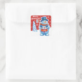 sticker carré rouge Noël Snowman batteur. (Sac)