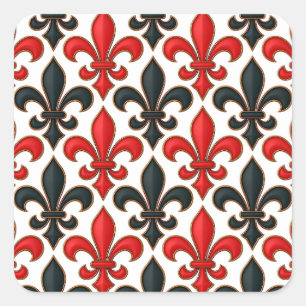 Sticker Carré Rouge noir baroque Fleur de lis Motif Design