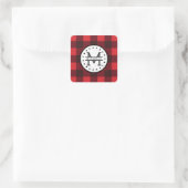 Sticker Carré Rouge noir Buffalo Plaid Nom de la sériole Monogra (Sac)