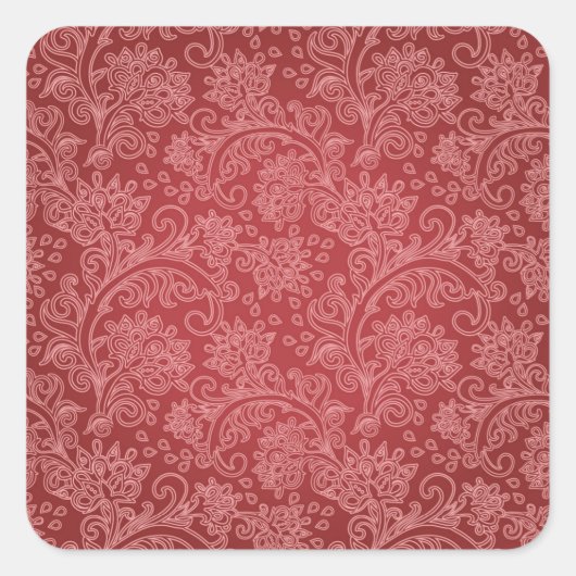 Sticker Carré Rouge Paisley Damask Designer Floral Classic (Devant)