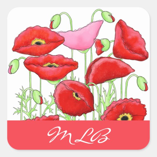 Sticker Carré Rouge Papes Rose Art Nom personnalisé Personnalisé (Devant)