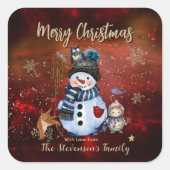 Sticker Carré rouge pour enfant et oiseaux (Devant)