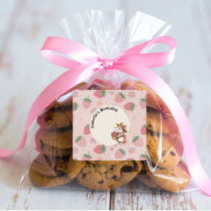 Sticker Carré Rouge rose Deux fraises sucrées 2e fête d'annivers