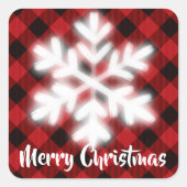 Sticker Carré Rouge rustique et noir plaid - flocons de neige (Devant)