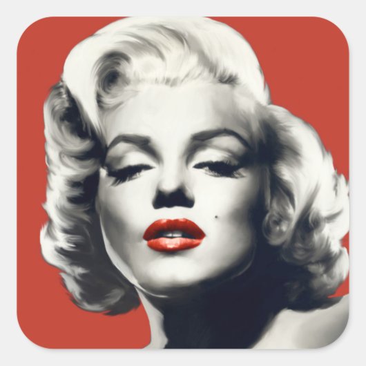 Sticker Carré Rouge sur les lèvres rouges Marilyn (Devant)