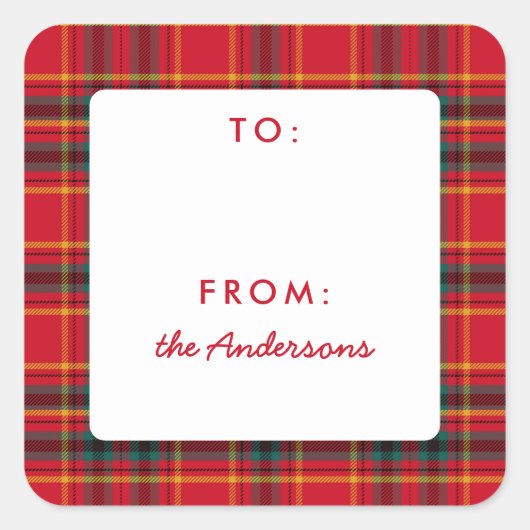 Sticker Carré Rouge traditionnel de Noël et Plaid vert (Devant)
