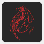 Sticker Carré Rouge Tribal Dragon Noir (Devant)