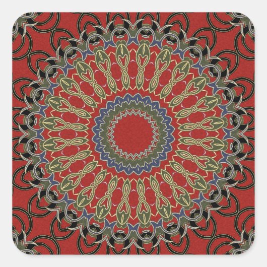 Sticker Carré Rouge, vert et bleu Mandala (Devant)