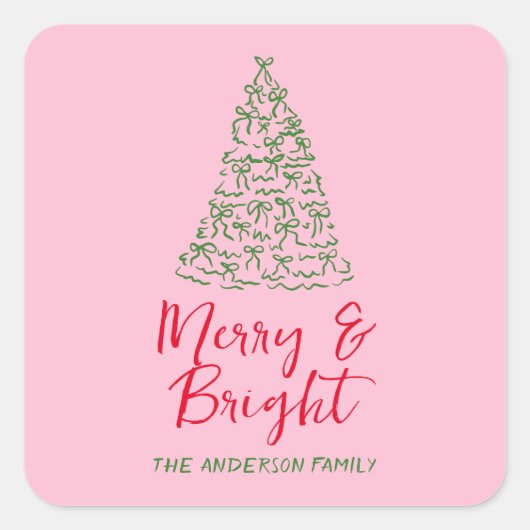 Sticker Carré Rouge vert Pink Main Tiroirs tirés Arbre Noël (Devant)