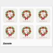 Sticker Carré Rouge vert Poinsettia Monogram mariage de Noël (Feuille)