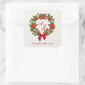 Sticker Carré Rouge vert Poinsettia Monogram mariage de Noël (Sac)