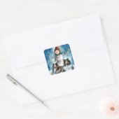 Sticker Carré Rough Collie avec Snowman Christmas (Enveloppe)