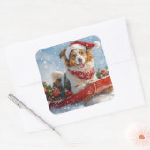 Sticker Carré Rough Collie Dog in Sledge Let it Snow Christmas (Enveloppe)