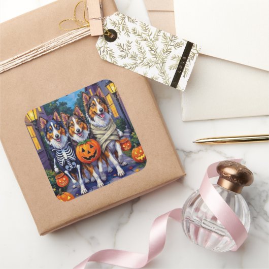 Sticker Carré Rough Collie Trick-or-Treating Halloween Costumes (Cadeaux)