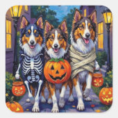 Sticker Carré Rough Collie Trick-or-Treating Halloween Costumes (Devant)