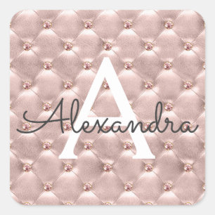 Sticker Carré Rougissent le monogramme vintage élégant d'or de