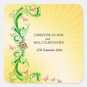 Sticker Carré Rouleaux et papillons