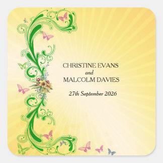 Sticker Carré Rouleaux et papillons