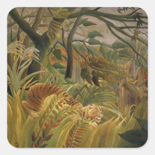 Sticker Carré Rousseau Jungle Tropical Tiger Art