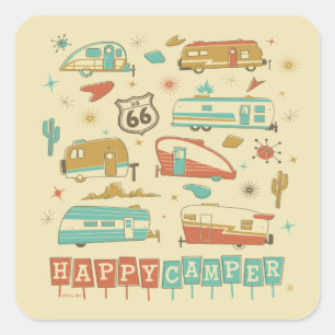 Sticker Carré Route 66 Happy Camper