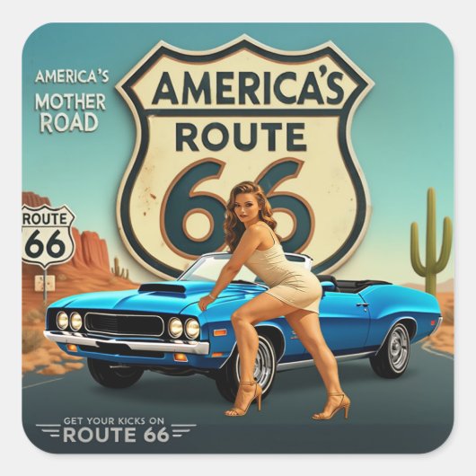 Sticker Carré Route 66 Retro (Devant)