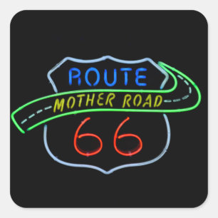 Sticker Carré Route 66, Route Mère, Panneau néon