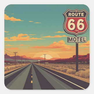 Sticker Carré Route 66 Vintage American Road Trip Art