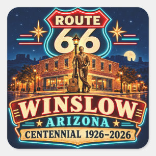 Sticker Carré Route 66 Winslow Arizona Centenaire Nuits Néon